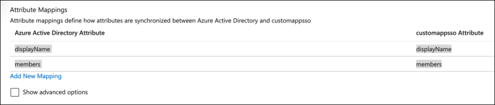 Azure group mappings with only the correct 2 attributes listed