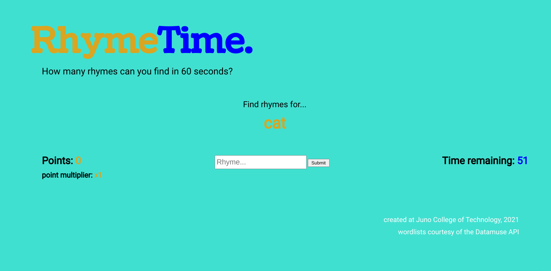 An image of the web app 'RhymeTime'