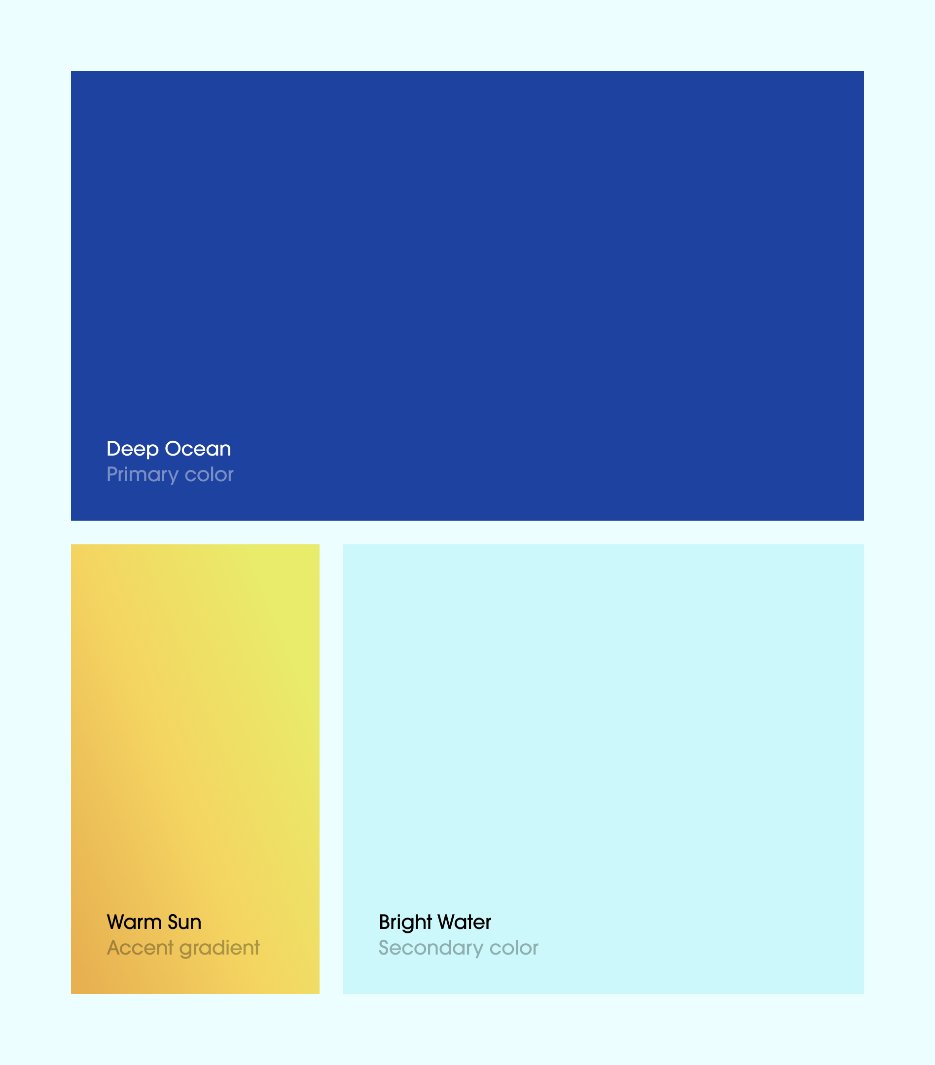 Color blocks in deep blue, a yellow gradient, and bright turquoise.