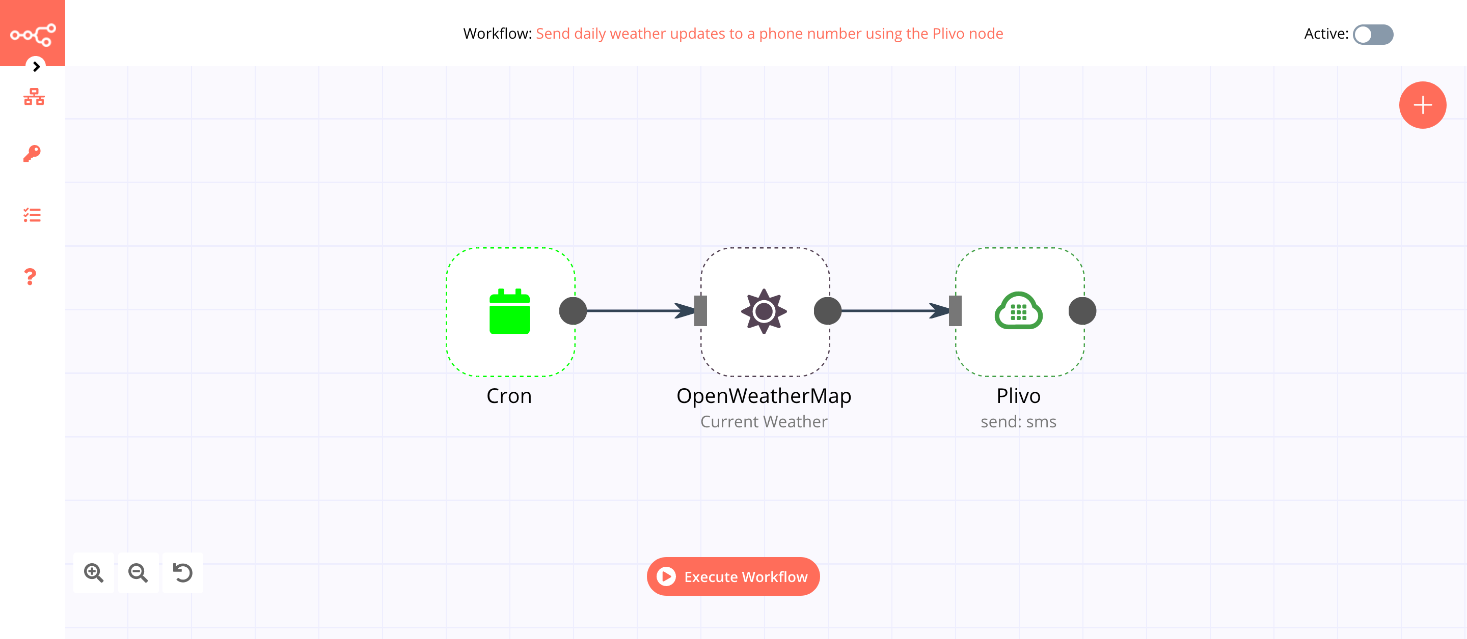 A workflow with the Plivo node