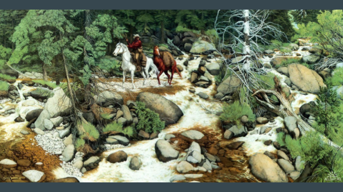 deep dream forest with men on horses