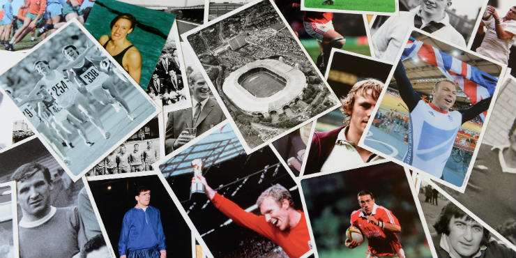 A collage of sports photographs
