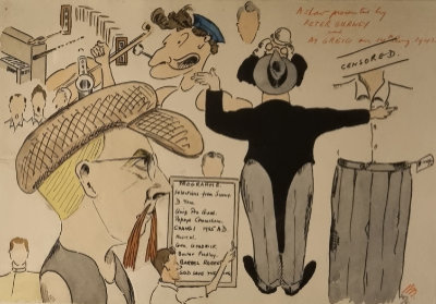 A caricature of people singing.