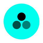 A chapter icon for elements it has 3 circles in the shape of a triangle. on a cyan background