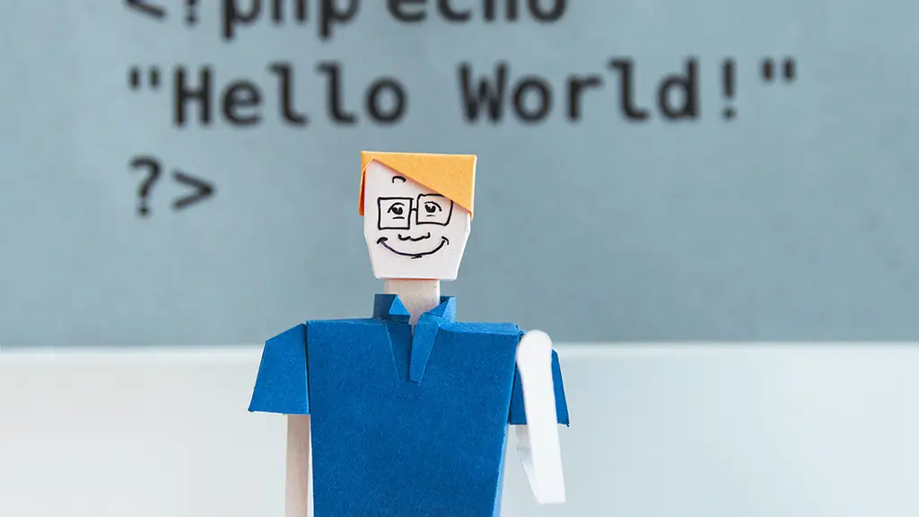  Hero Image: Papercraft person, text reads Hello World 