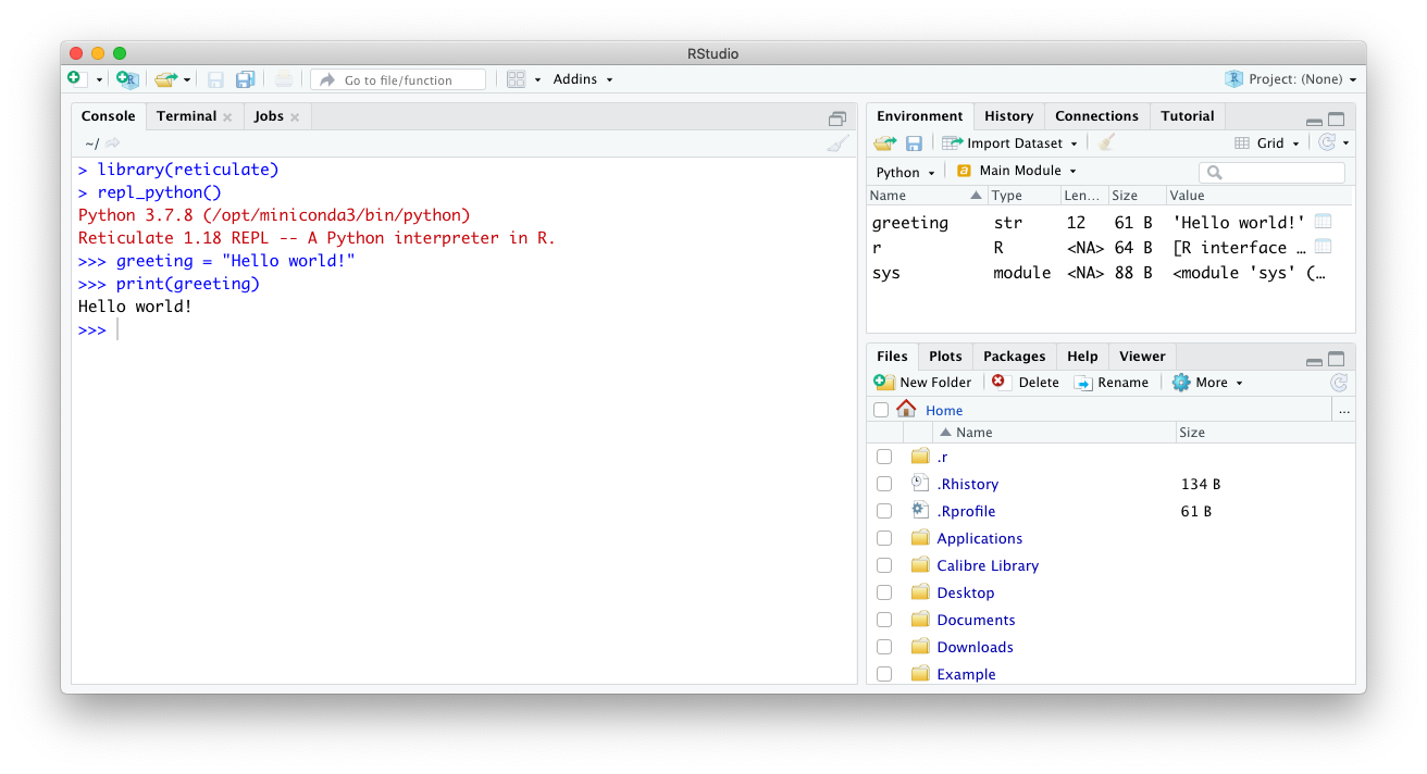 Executing Python code in the RStudio.