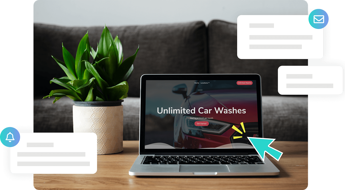 A photo of a laptop with a car wash's website.