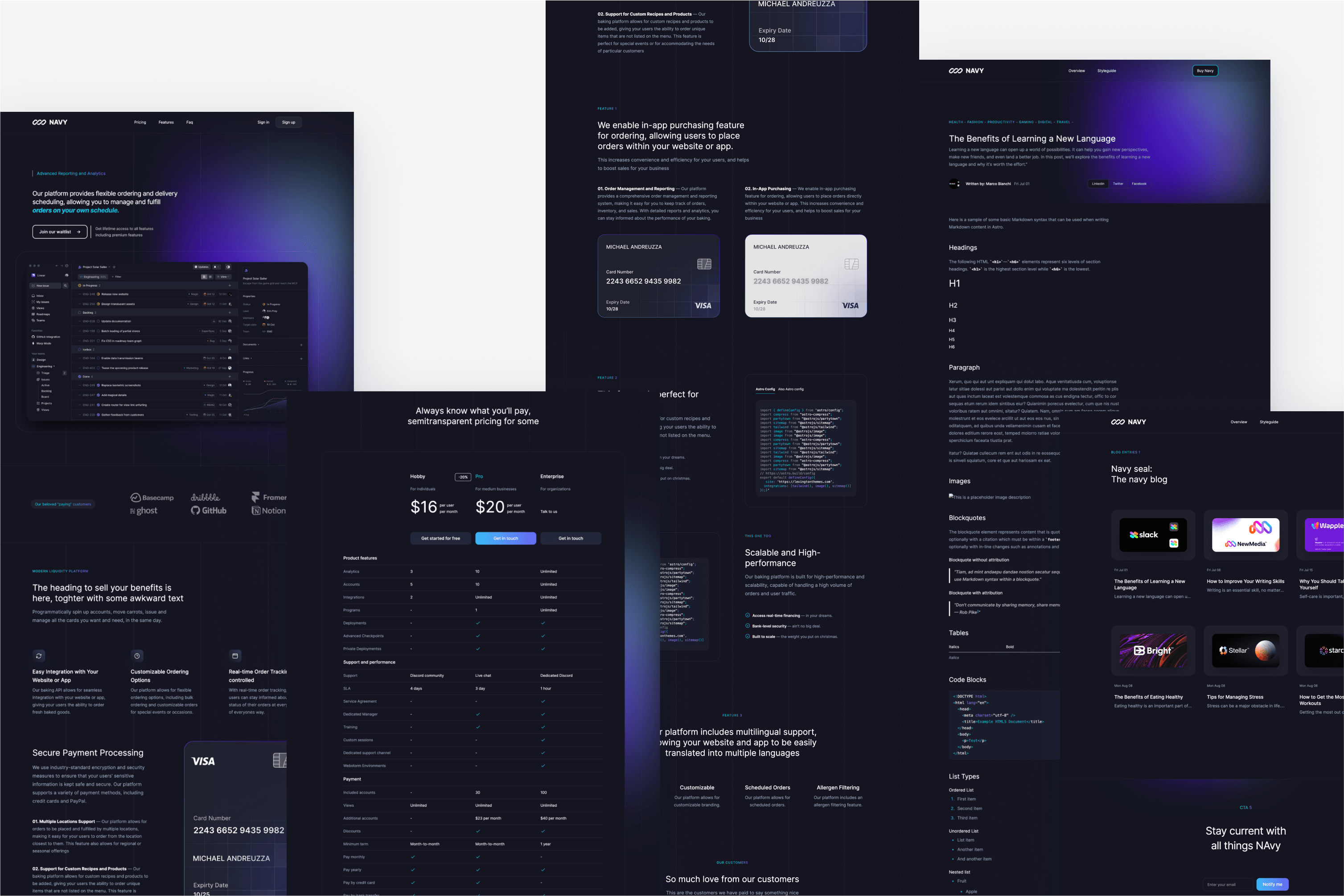 Navy is dark and modern website template for a techy startup