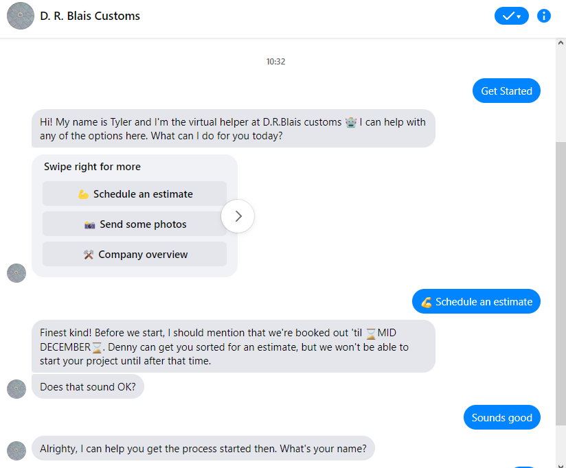 Introduction with D.R.Blais customs chatbot