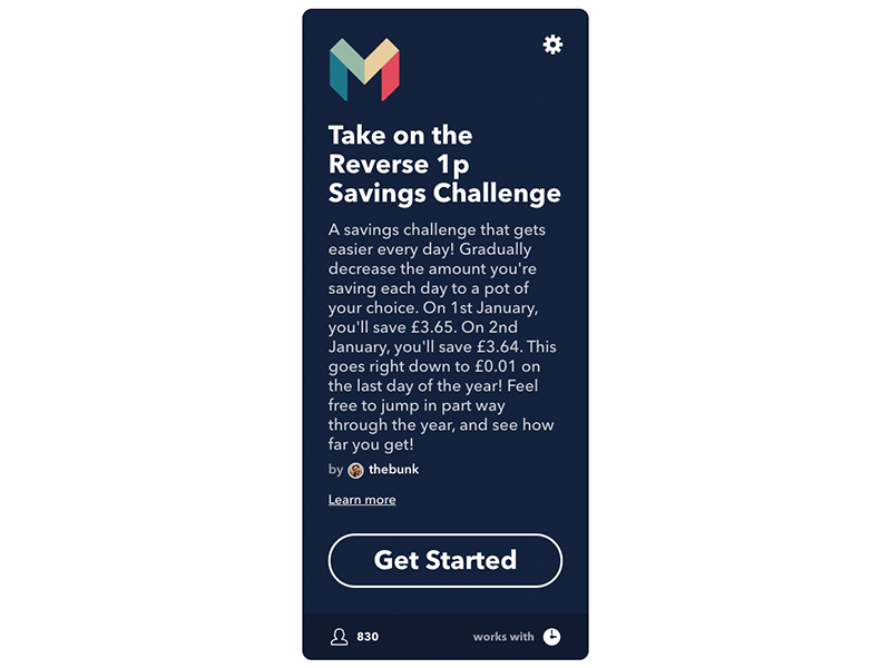Reverse 1p Saving Challenge applet in IFTTT