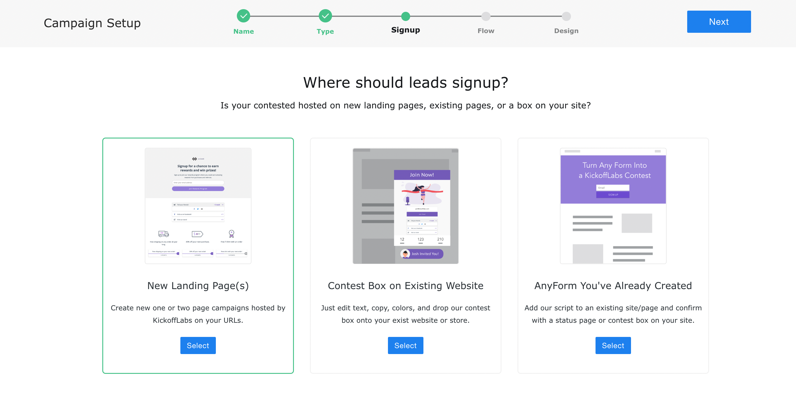 Choose the signup flow