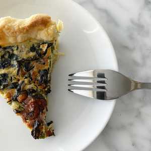 Toaster oven swiss chard and bacon quiche