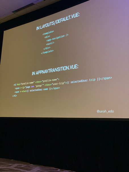 Code snippets from Sarah Drasner's talk at An Event Apart Denver