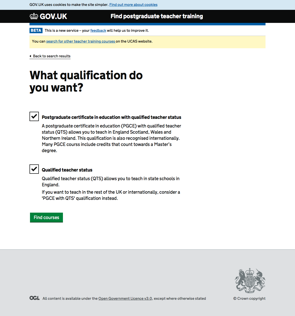 Screenshot of Qualifications filter