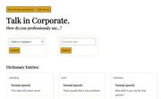 The landing page for Talk in Corporate, displaying buttons to view API documentation and to edit entries, inputs to search entries and retrieve categories
