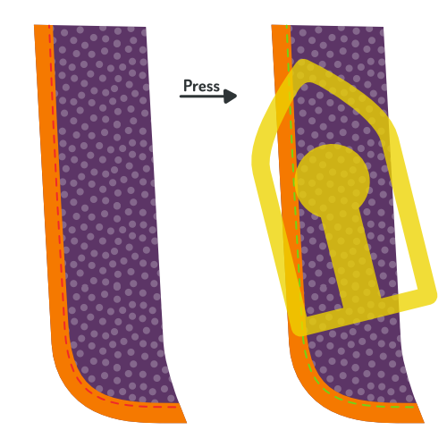 Apply bias tape to second fly piece and press