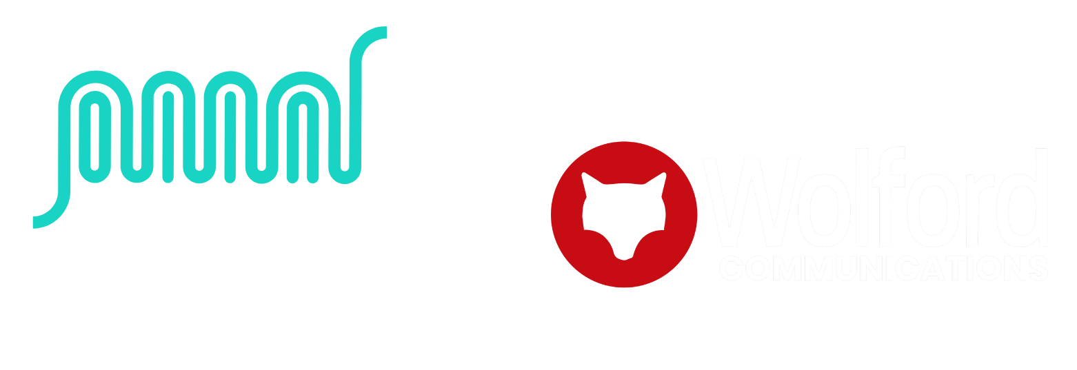 Logo lockup of omniX Labs and Wolford Communications.