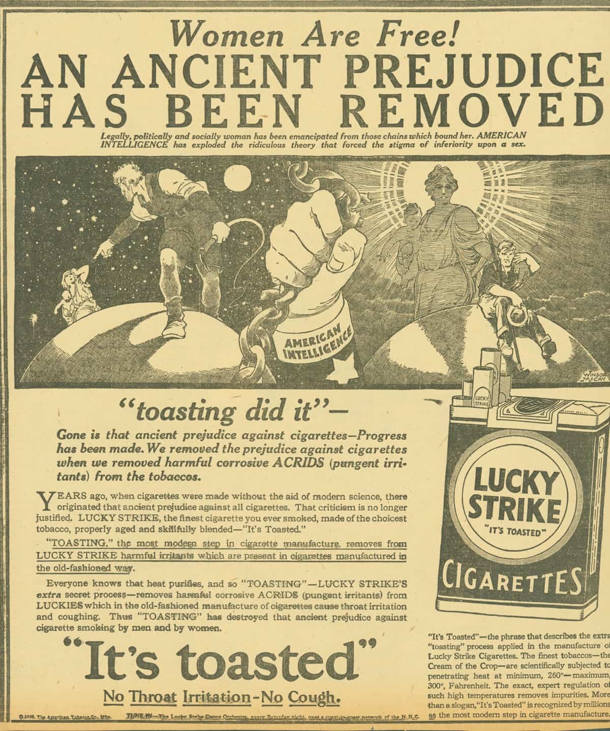 A 1929 ad for Lucky Strike cigarettes capitalizing on the women’s liberation movement. Source: Stanford Research Into the Impact of Tobacco Advertising