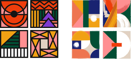A collection of colourful visual assets inspired by geometric shapes and common 'African' motifs.