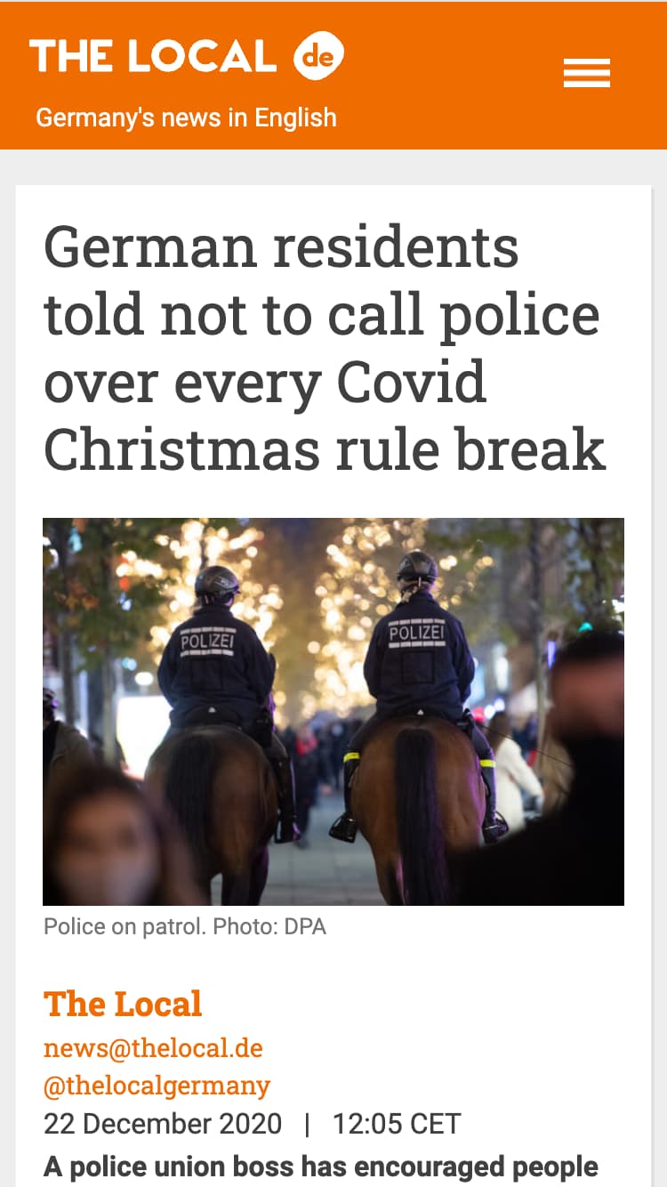 German residents told not to call policy over every covid christas rule break