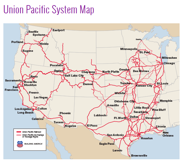 Schienennetz von Union Pacific in den USA