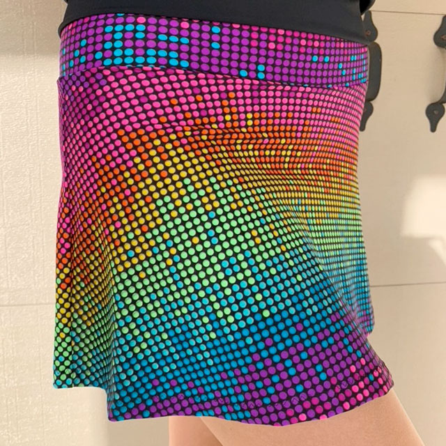 Medium Bright Neon Multi Colored Pixel Print Running Skort Tennis Skirt
