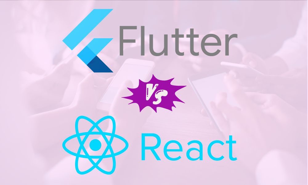 An image of people holding phones with the Flutter and React Native logos on top.