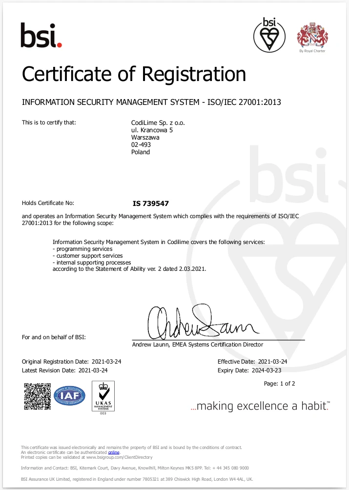 CodiLime ISO 27001 certification