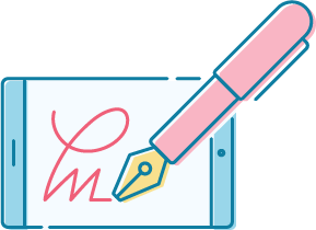 A pen writing a signature on a digital tablet