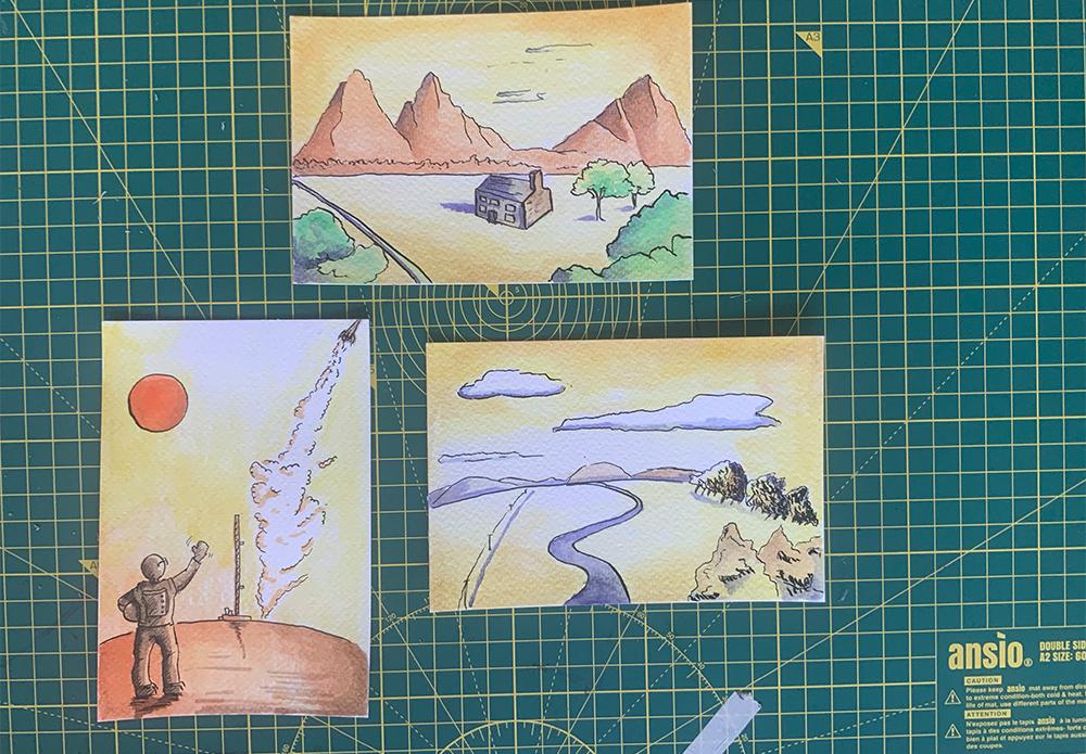 A selection of 3 hand painted postcards by Adam Westbrook