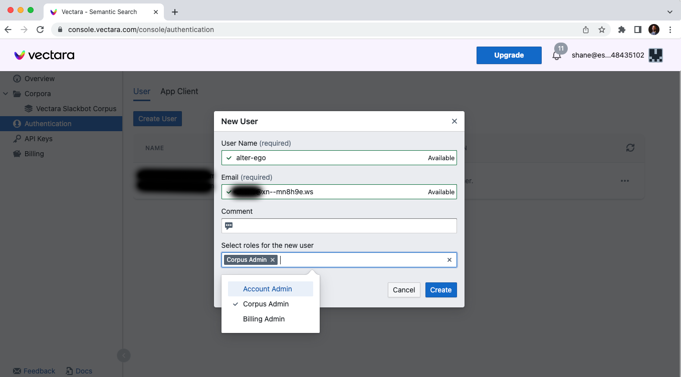 Manage users | Vectara Docs