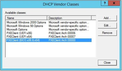 DHCP Vendor Classes