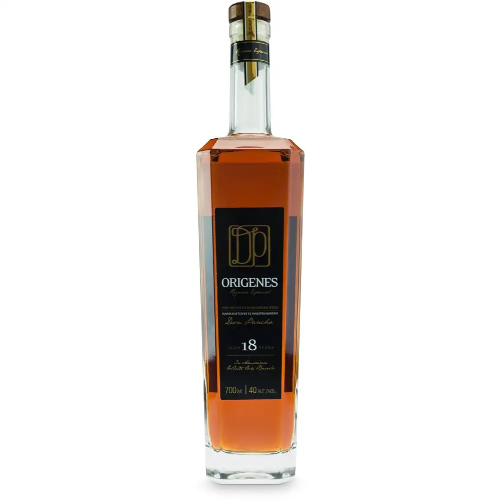 Image of the front of the bottle of the rum Origenes 18 Years