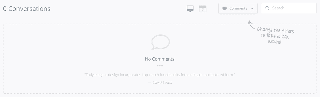Screenshot of No conversations and comments