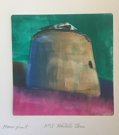 brightly coloured monoprint of Martello Tower