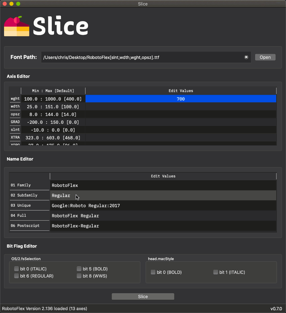 Slice Name Editor settings example