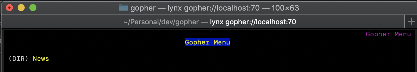 A mac OSX terminal output displaying Gopher.
