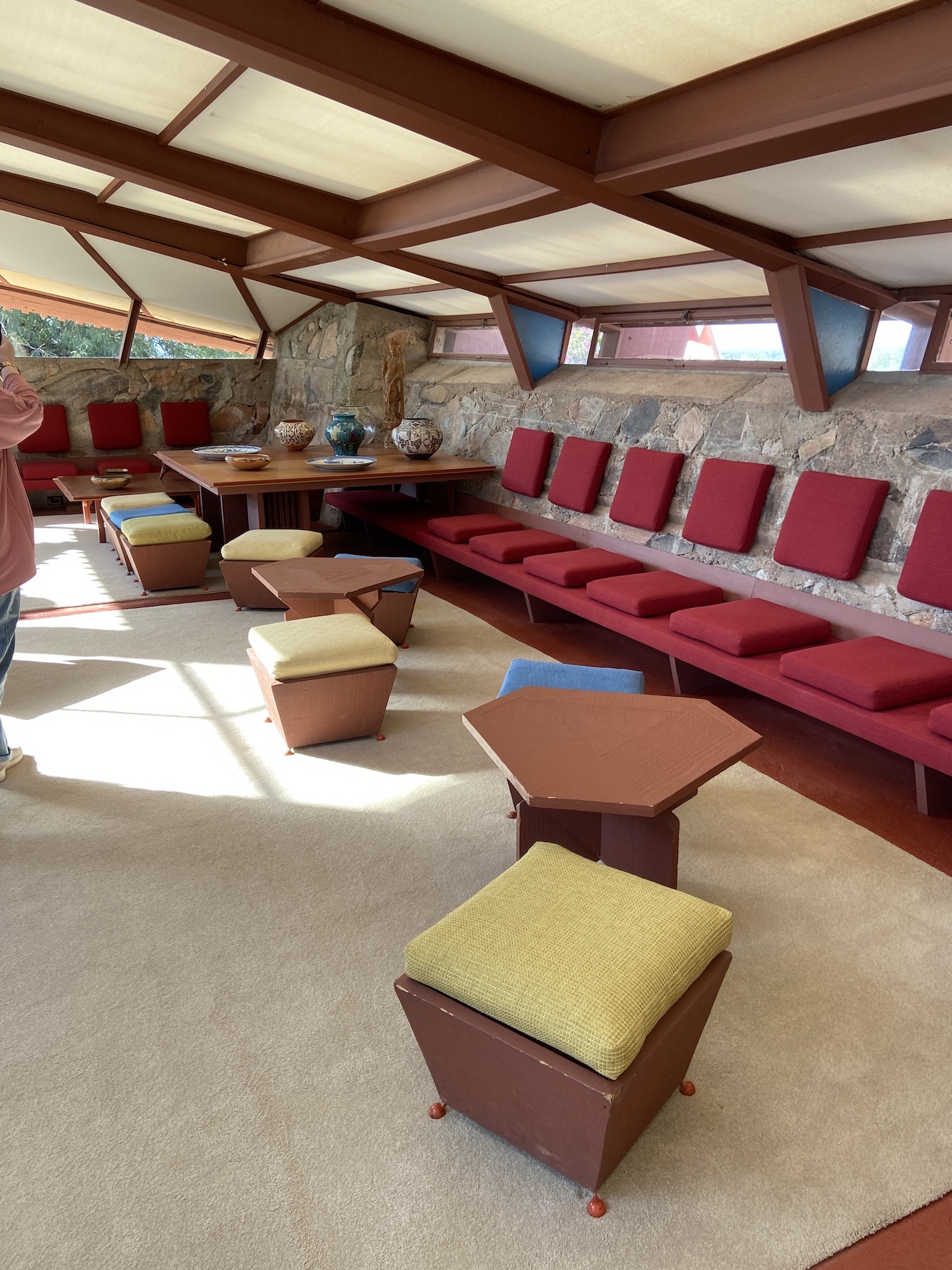 A living space at Frank Lloyd Wright's Taliesin West.