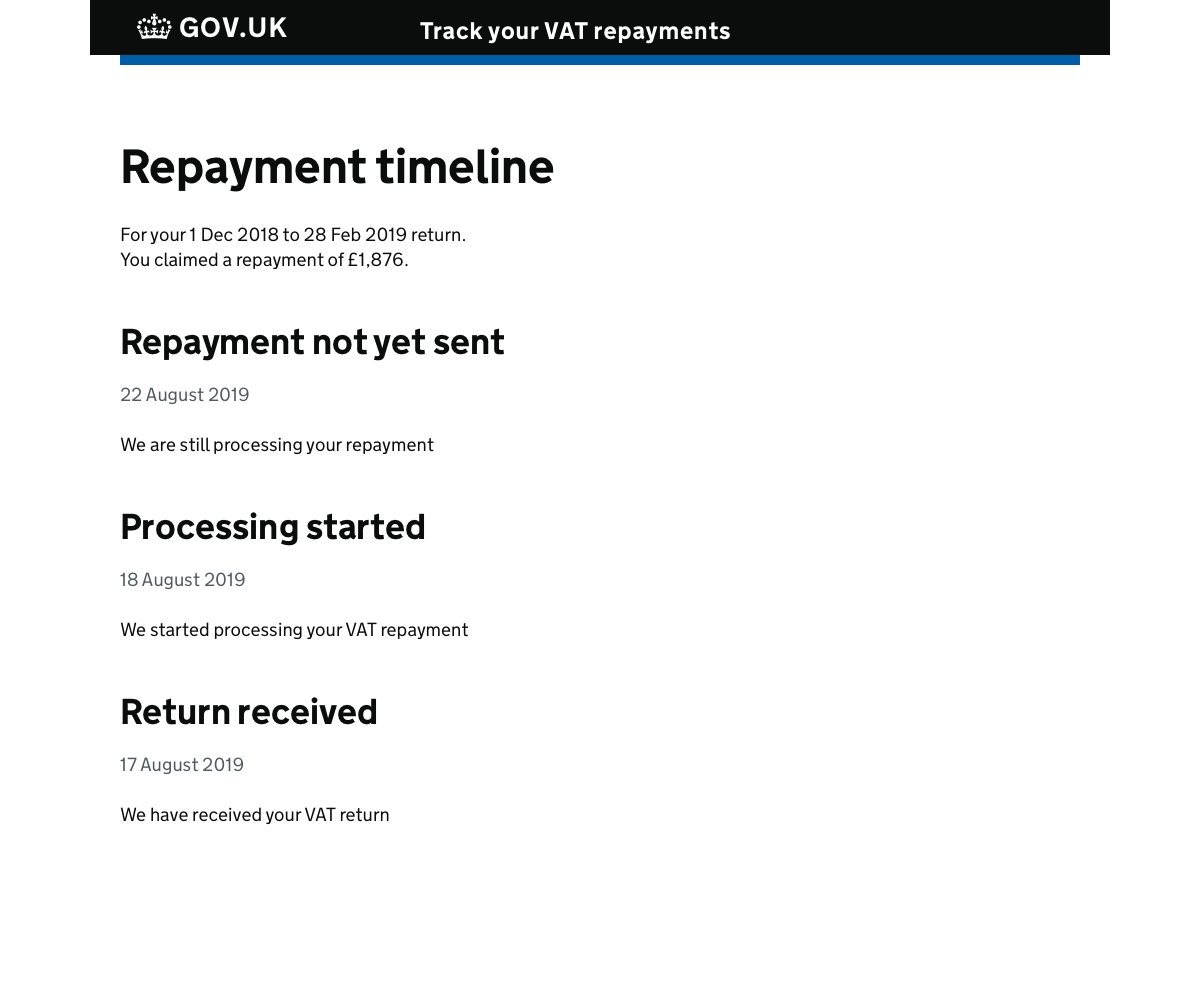 A screenshot of a GOV.UK page showing a text-only timeline