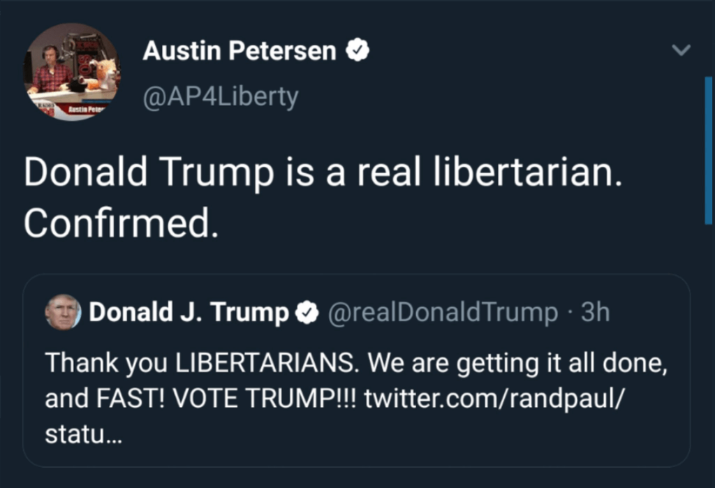 Petersen Claims Trump is a Libertarian