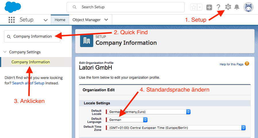 In Salesforce die Standardsprache des Unternehmens ändern