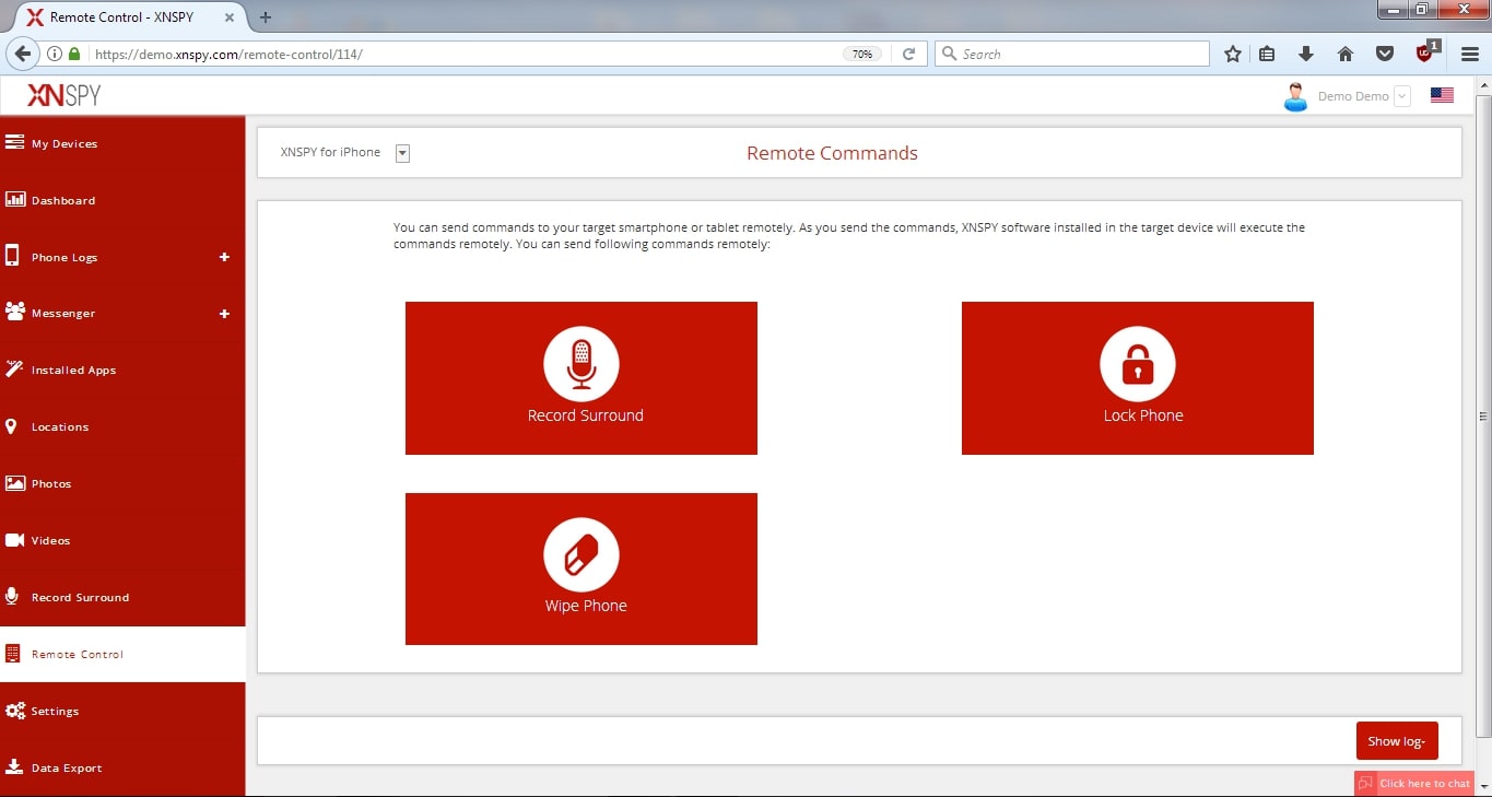XNSPY demo spy software on any remote control