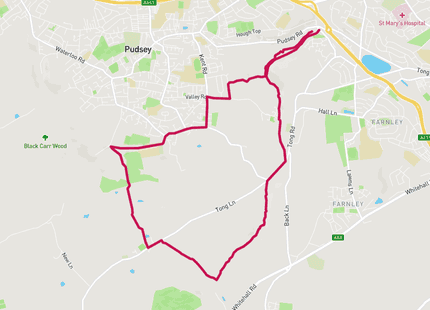 Pudsey and Tong Loop 10km run route map card image