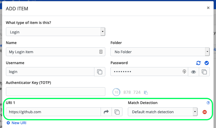 Login item URI fields in the Web Vault