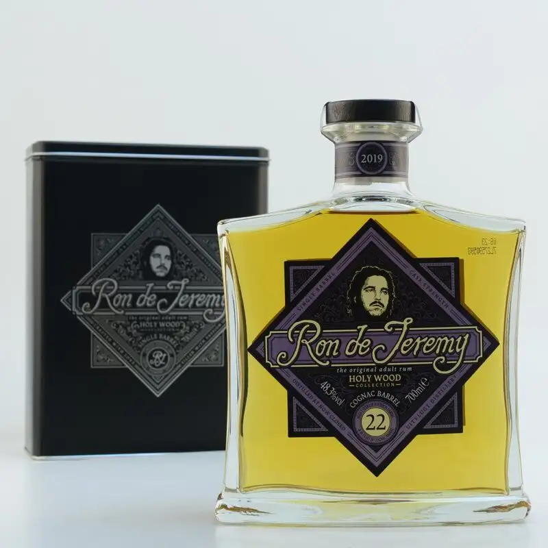 Image of the front of the bottle of the rum Ron de Jeremy Holy Wood 22 YO Cognac Barrel