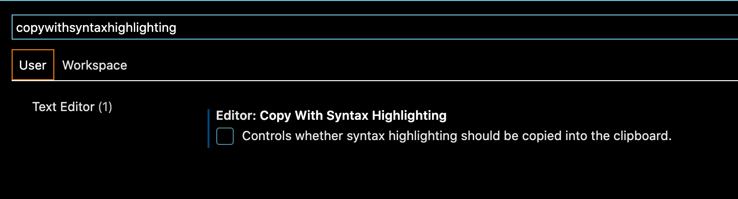 The option in VS Code settings that controls whether syntax highlighting should be copied into the clipboard