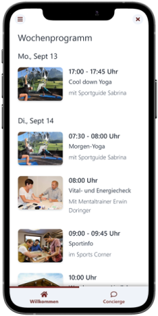Wochenprogramm in der digitalen Gästemappe