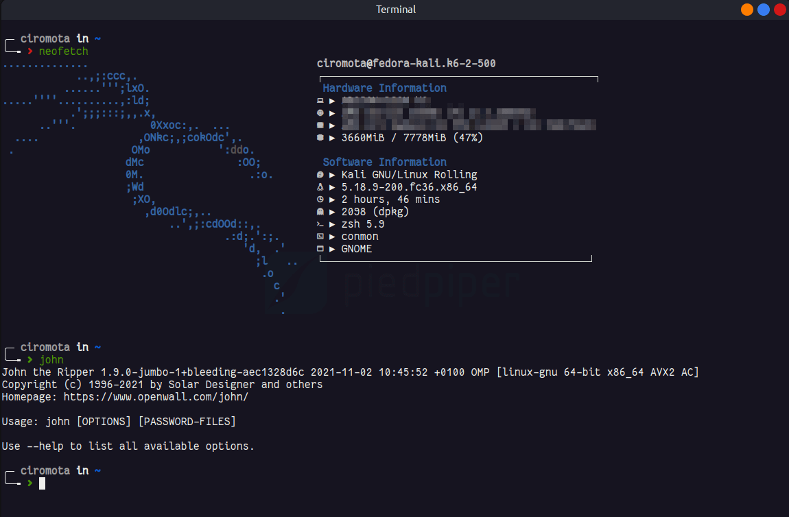 Aplicação rodando dentro de um Kali Linux com a Distrobox