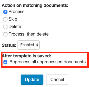 New option to prevent reprocessing documents when saving a template