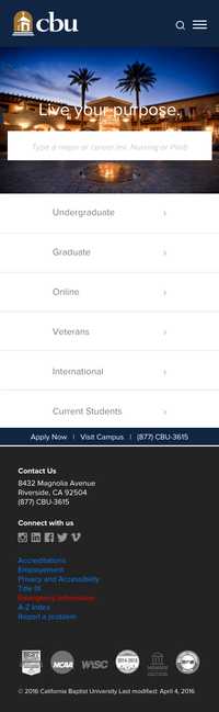 Mobile homepage UI design for CBU site